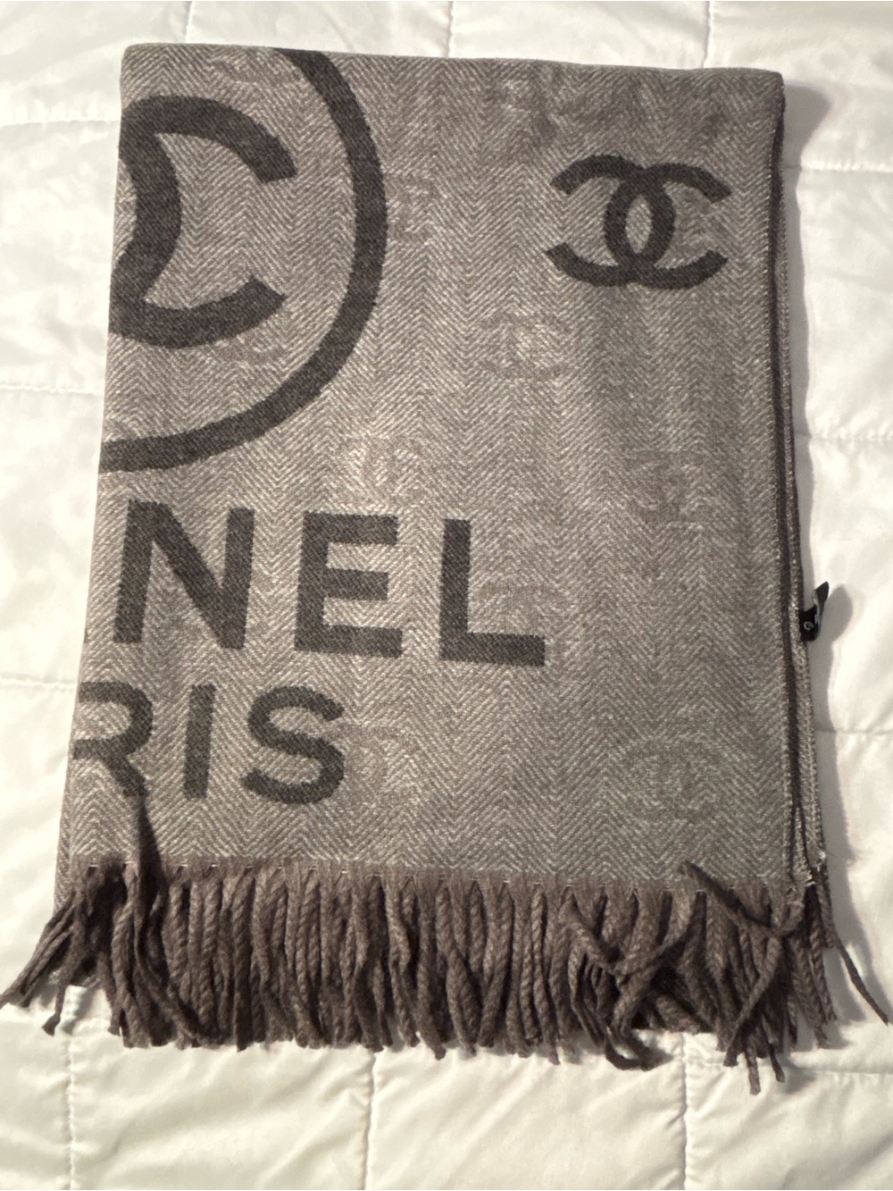 Brand New FASHION Gray Logo Fringe Scarf